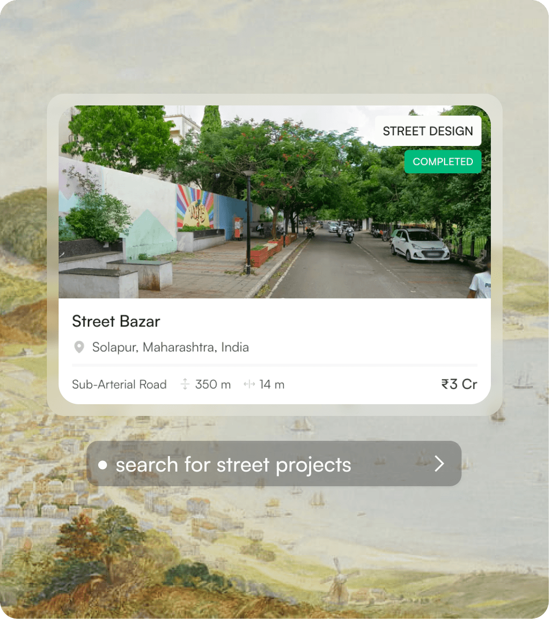 A Potpourri street project card with a search-for-street-projects prompt